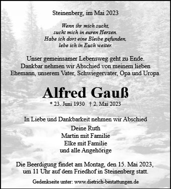 Erinnerungsbild für Alfred Gauss