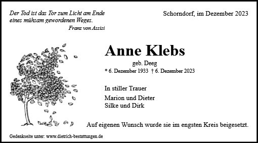 Erinnerungsbild für Anne Klebs