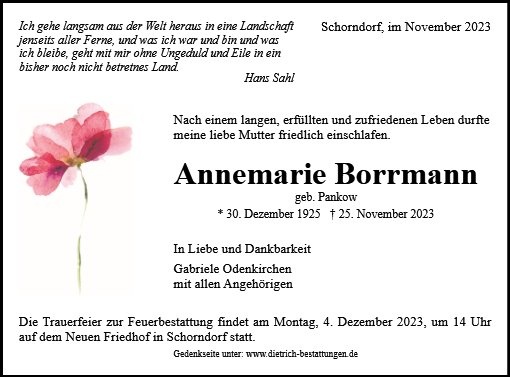 Erinnerungsbild für Annemarie Borrmann