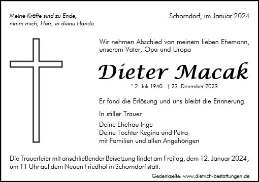 Erinnerungsbild für Dieter Macak