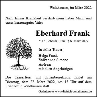 Erinnerungsbild für Eberhard Frank