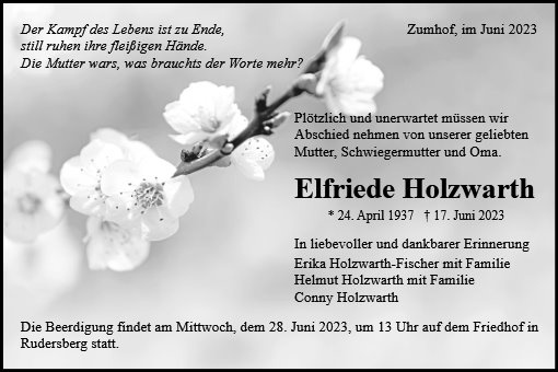Erinnerungsbild für Elfriede Holzwarth