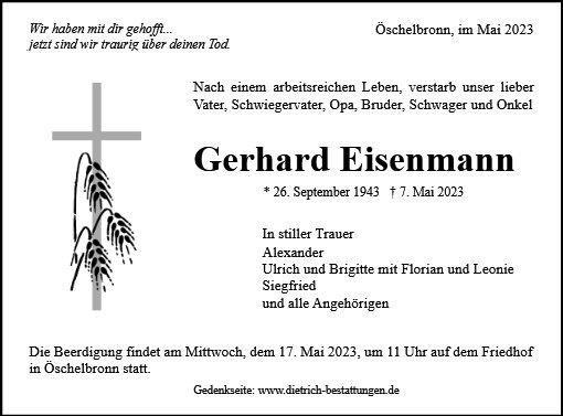Erinnerungsbild für Gerhard Eisenmann
