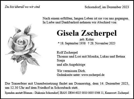 Erinnerungsbild für Gisela Zscherpel