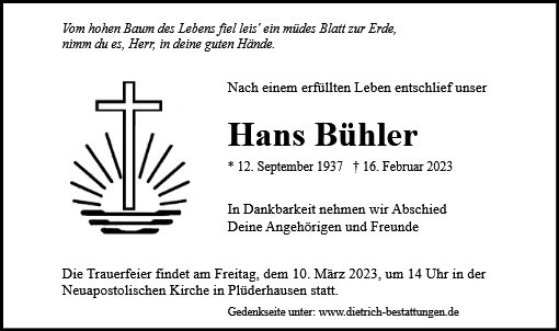 Erinnerungsbild für Hans Bühler