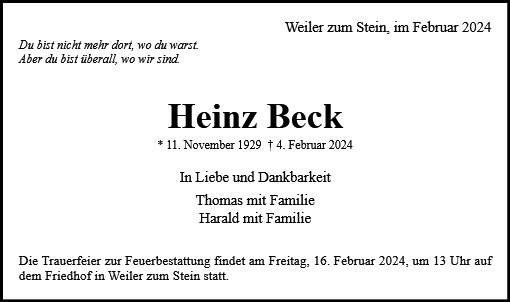 Erinnerungsbild für Heinz Beck