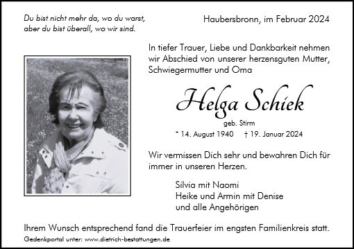 Erinnerungsbild für Helga Schiek