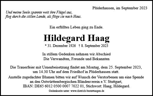 Erinnerungsbild für Hildegard Haag