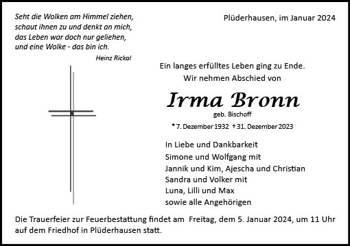 Erinnerungsbild für Irma Bronn
