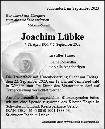 Erinnerungsbild für Joachim Lübke