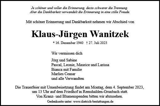 Erinnerungsbild für Dipl.Ing. Klaus-Jürgen Wanitzek