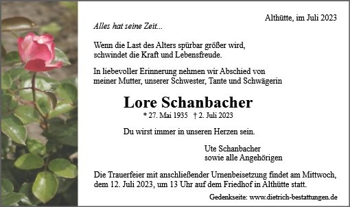 Erinnerungsbild für Lore Schanbacher