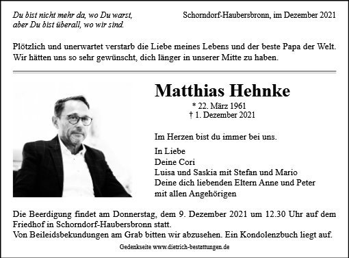 Erinnerungsbild für Dr. ING. f. Kfz Technik Matthias Hehnke
