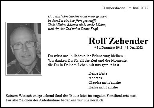 Erinnerungsbild für Rolf Zehender