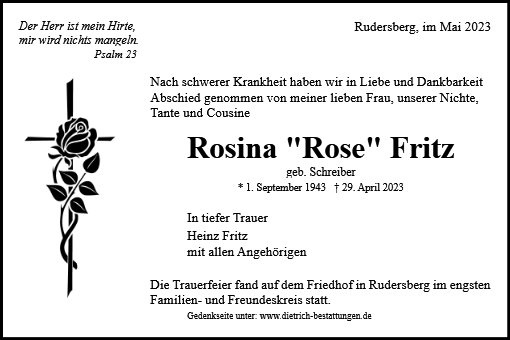 Erinnerungsbild für Rosina Fritz