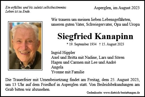 Erinnerungsbild für Siegfried Kanapinn