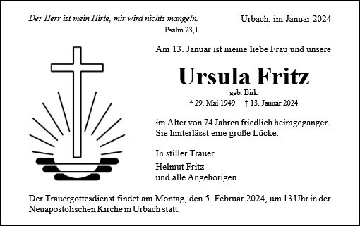 Erinnerungsbild für Ursula Fritz