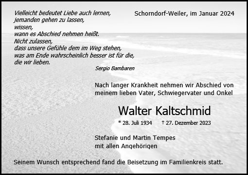Erinnerungsbild für Walter Kaltschmid