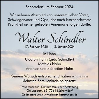 Erinnerungsbild für Walter Schindler