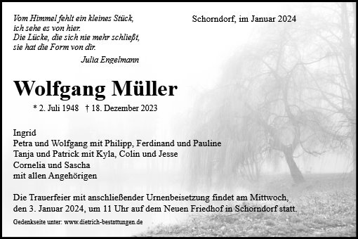 Erinnerungsbild für Wolfgang Müller